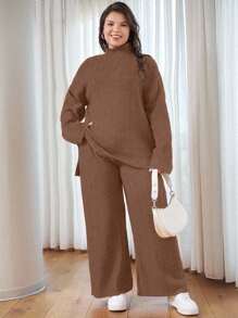 EURMUSE SUÉTER CASUAL DE CUELLO ALTO TALLA PLUS - Camel - Ver 4