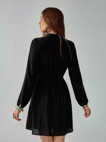 Chiquease Bohemian Romantic Lace Patchwork Dress For Women Black Dress Casual Black Dress Collared Dress Lace Dress Women Dress Fall Cloth For Women - Black - View 5