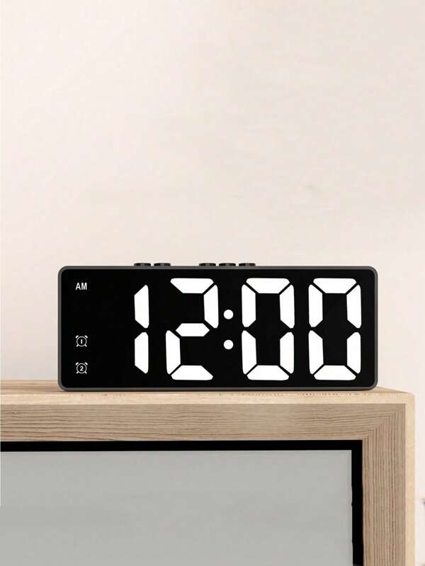 SHEIN 1pc Compact LED Mirror USB‑Powered Digital Alarm Clock With Snooze Function And Night Light In Black For Back To School And Home Furnishings Bedroom And Office Table Clock And Room Decor, Home Decor, Bedroom Decor, Office Decor