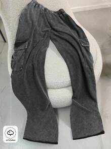 Manfinity EMRG 男式卷边水洗工装裤 - 黑色 - 查看 2