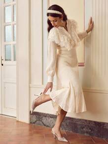 ZEYLAH VESTIDO LARGO CON CORTE BIES DE JACQUARD - Beis - Ver 2