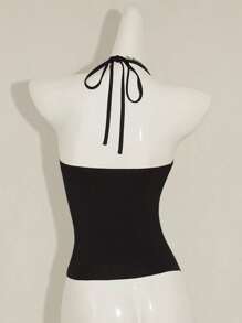 SHEIN ICON 女式 Y2K 风格花朵串珠刺绣不对称下摆露背吊带背心，波西米亚风时尚性感