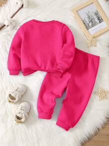 Baby Girl Knitted Soft Pullover Casual Thick Sweatshirt Set, Suitable For Autumn/Winter Fall - Hot Pink - View 2