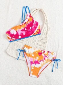 SHEIN Swim Bikini de dos piezas con estampado de estrellas para mujer, ideal para el verano y la playa - Multicolor - Ver 3