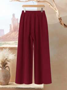 Rusticease Plus Size Women 2pcs Set Geometric Print Round Neck Long Sleeve Asymmetric Hem Top And Pants, Casual, Winter Set,Suitable For Early Autumn,Going Out Outfits,Western Outfits ,Women Vacation Outfits