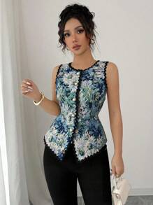 Selianne 优雅碎花蕾丝贴片雪纺吊带背心，女款，春夏 - 彩色 - 查看 6