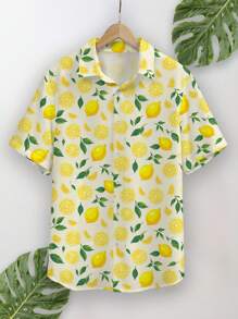 Manfinity RSRT Men's Summer Vacation Lemon Print Short Sleeve Shirt Lemon Shirt Men - Multicolor - View 3
