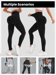 SHEIN Sports 女士无缝高腰塑身高弹力紧身裤 - 黑色 - 查看 7