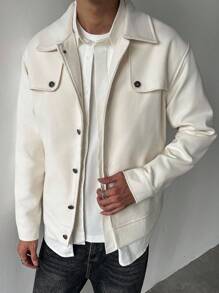 Manfinity Homme Abrigo informal holgado de un solo botonadura de unicolor blanco para hombre, para otoño/invierno - Albaricoque - Ver 5