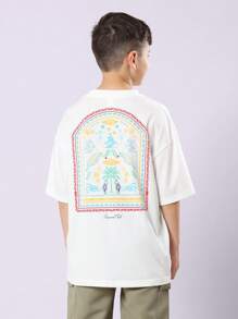 SUMWON T-shirt oversize d'été décontracté avec imprimé palmier sur le dos, design club méditerranéen île, streetwear graphique, vacances paradis de la plage, manches courtes, tenue de loisirs - Blanc - Voir 1