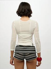SUMWON WOMEN Quần đùi booty crochet cạp cao lễ hội bãi biển mùa hè lấy cảm hứng từ quần short mini hotpants cho trang phục thường ngày đi chơi câu lạc bộ - màu đen - Xem 2