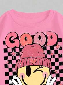 SHEIN Girlism 少女两件套厚长袖套头衫和裤子套装，休闲秋冬装 - 粉色 - 查看 3