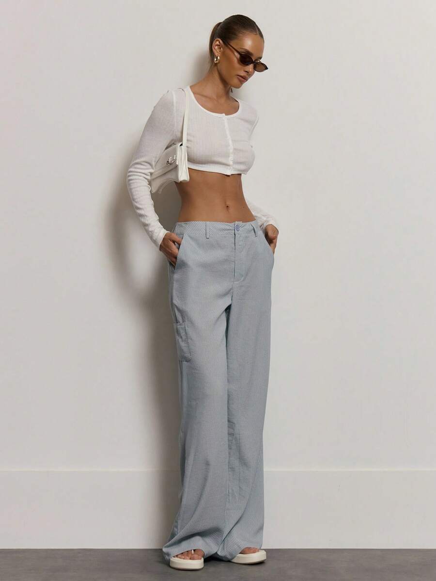 MUSERA 宽松低腰条纹工装裤，可爱夏季度假休闲性感优雅少女风街头服饰，适合女性办公室穿着，秋季返校季也适用。 - 彩色 - 查看 1