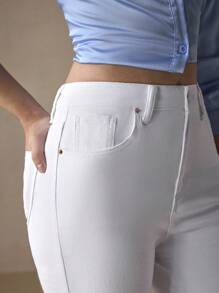 SHEIN EZwear Frayed Hem Flare Leg Jeans - White - View 8