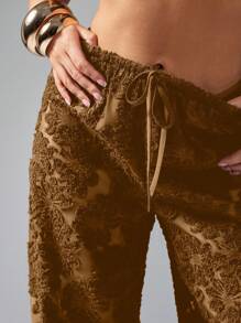 MISSGUIDED Pantalones palazzo de pierna ancha con patrón de terciopelo quemado floral, estilo bohemio, para usar de vacaciones, playa o festival