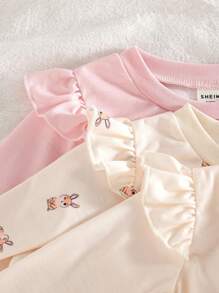 SHEIN Vintaside Kids 0-3歲女嬰長袖圓領套裝，可愛植物與兔子圖案，秋冬時尚套裝，6件組 - 彩色 - 查看 6