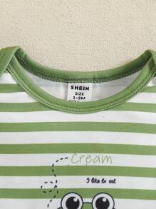 SHEIN 男婴可爱条纹两件套，春夏 - 軍綠色 - 查看 5
