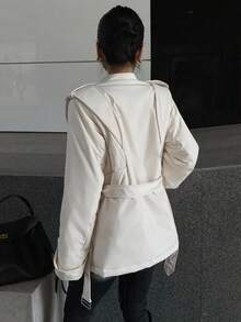 DAZY 女士白色精致优雅束腰中长款厚棉袄，成熟淑女风冬季外套 - 白色 - 查看 2