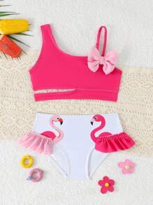 Conjunto de traje de baño lindo con decoración de moño para niña joven