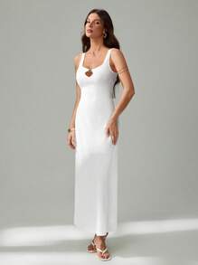 SHEIN Tall Vestido largo entallado sin espalda de unicolor casual para mujer