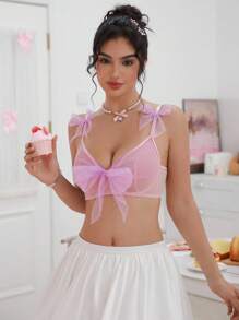 PetitDoll 1pc Women's Lavender Mesh Butterfly Embellished Underwire Sexy Bra - Multicolor - View 1