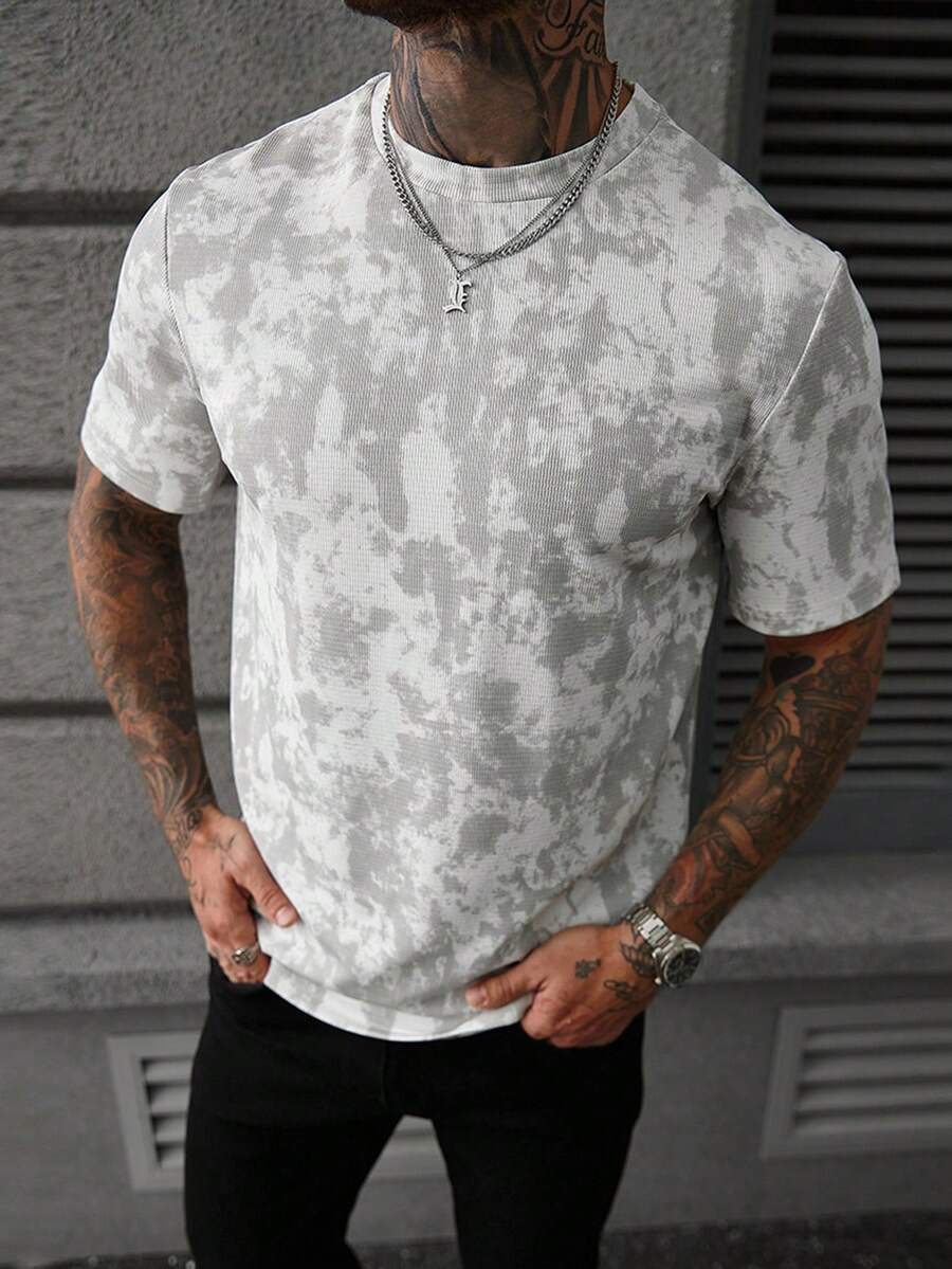 Manfinity LEGND 男士休闲扎染印花短袖T恤，夏季街头风格 - 白色 - 查看 1
