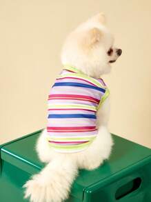 PETSIN 1pc Pet Dog Cat Dopamine Stripe Print Elastic Breathable Vest, Suitable For Both Dogs And Cats - Multicolor - View 7
