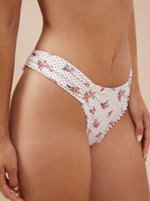 WESTFADE Floral Polka Dot Print Mid Rise Ruffle V Shape Waist Ruched Back Medium Coverage Bikini Bottoms Cute Boho Cowgirl Summer 4th Of July Beach Vacation - Pink - View 2