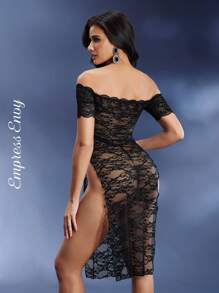 Váy ngủ hở vai hở vai gợi cảm ren cho nữ - màu đen - Xem 2