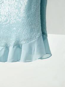 Chiquease Fashionable Elastic Sequin Patchwork Ruffle Hem Camisole Dress, Perfect For Vacation