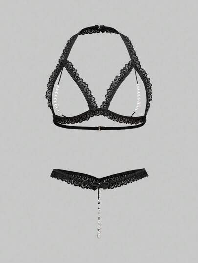Kawaii Sexy Lace Pearl Hollow Out Underwear Set