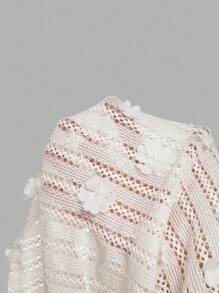 SHEIN MOD Plus Size Women's Solid Color V-Neck Elegant Flare Sleeve Top, White Mesh Top, See Through Top, Lace Blouse,Vacation Outfits Woman,Beach Vacation Wear,Tea Party, Crochet Tops For Women, Lace Tops For Women