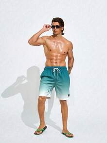 Surfspeed Shorts de playa casuales con estampado degradado para hombres, Bañadores verdes para hombres, Trajes de baño turquesa para hombres - Multicolor - Ver 5
