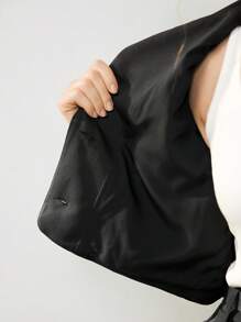 Uhlyne Women's Solid Color Short Jacket With Lining, Versatile For Autumn,Autumn,Minimalist,Business Casual,Holiday Outfits,Work Wear,Teacher Outfits,Back To School,Fall,Old Money Style - Black - View 9