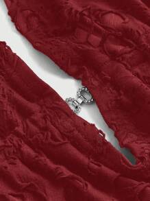 ROMWE Grunge Punk Áo ba lỗ vải họa tiết cổ xếp nếp gợi cảm phong cách đường phố Y2K dành cho nữ - Màu Đỏ Sâu - Xem 2