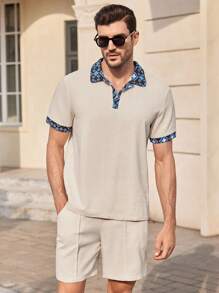 Manfinity NXTstreet 2 件男士休闲印花短袖宽松 POLO 衫套装，夏季' - 彩色 - 查看 3