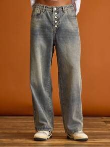 Musero Vaqueros holgados con detalle de nalgas lavadas para vacaciones de verano - Azul - Ver 2