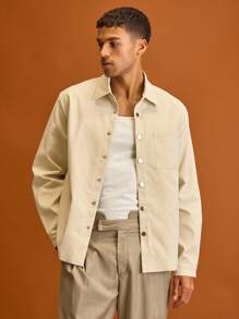 Musero 男士长袖纽扣前袋细节夹克，春夏度假款 - 杏色 - 查看 1