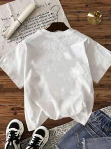 EMERY ROSE A Large-Sized Lady's Casual Round-Neck Puppy Graffiti Print Versatile Short-Sleeved T-Shirt - White - View 2