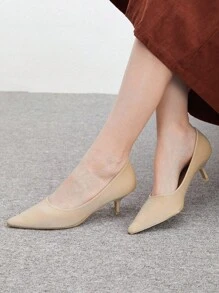 CUCCOO BIZCHIC 女士尖头小猫跟高跟鞋，杏色简约通勤时尚办公室鞋