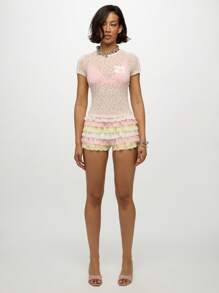 SUMWON WOMEN High Waisted Layered Lace Booty Shorts Festival Ruffled Tiered Design Costume Stage Wear Party Clubwear Summer Spring Collection - Multicolor - View 3