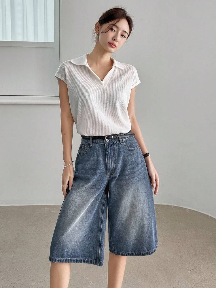 Women's Loose Straight-Leg Denim Bermuda Shorts,Back To School Clothes Jorts