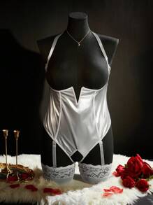 加大码镂空性感紧身衣 PU 朋克风诱惑内衣