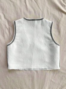 Soleia Blusa bordada casual, simple y de moda para uso diario - Blanco y Negro - Ver 2