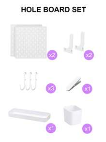 1Pc Nail Board With Hooks And Accessories, Wall Mounted Storage Shelves For Bedrooms, Bathrooms, And Study Rooms, Steel Plate Structural Panels, White Steel Plate Backup, HIPS Steel Plate For Dual Room Process Rooms And Vehicle Rooms, HIPS Nail Board Easy To Install, Bathroom Organizer