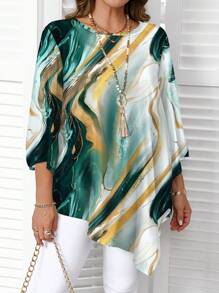 EMERY ROSE 休闲简约大理石纹和波纹图案全印花大码衬衫，春夏秋