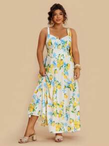 Travachic Robe élégante sans manches avec design à boutons et imprimé de fruits pour femmes grandes tailles