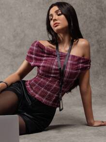 Avenya Áo chui đầu lưới kẻ caro đỏ cho nữ - Màu Đỏ Sâu - Xem 4