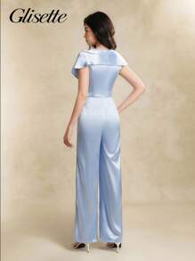 青少年女孩女士休闲多巴胺宽松露肩连体裤，度假风格，夏季 - 藍色 - 查看 2