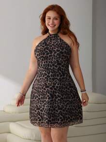 SHEIN EZwear 大码女式无袖豹纹吊带连衣裙 - 彩色 - 查看 3